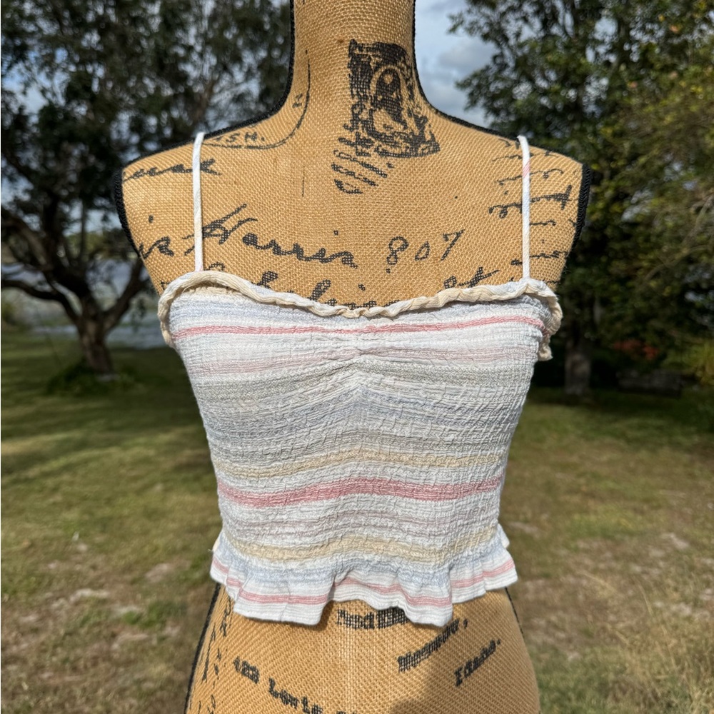 Pink Rose Pastel Striped Crop Top Size Medium